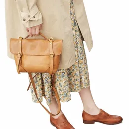 Menger väska kvinnor läder handväska mjuk läder axelväska ny konst japansk vintage läder gul brun retro, axelväska c34q#