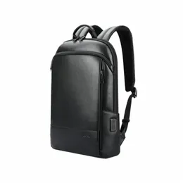 Bopai Zaino in vera pelle da uomo 100% pelle bovina naturale Borsa da viaggio Busin Laptop sottile Ricarica USB Zaini antifurto Scuola A0nO #