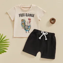 Kleidung Sets Kleinkind Baby Jungen Mädchen Farm Hühnchen -Outfit Kurzarm Rooster Rooster Freie T -Shirt Shorts 2pcs Sommerkleidung Set