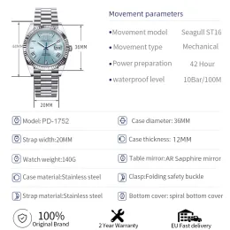 Pagani Design DD36 Relógios masculinos Luxunhão Relógio automático Men Ar Sapphire Glass Mechanical Watch Men 10Bar ST16 MOV 2023 NOVO