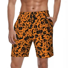 Shorts masculinos abóbora placa verão caprichoso halloween casual praia calças curtas masculino roupas esportivas design respirável troncos de natação