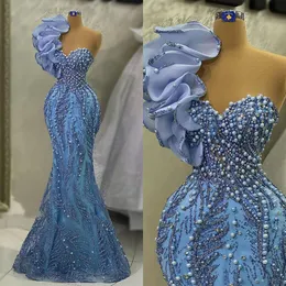 Luxo pérolas vestidos de noite lantejoulas vestidos de baile um ombro frisado strass sereia plissado feito sob encomenda até o chão vestidos de festa