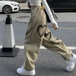 Koreanische Übergroßen Hosen Herz Druck Hosen Beiläufige Lose Hohe Taille Hallen Hosen Street Hip Hop Gerade Hosen Jogger 240322