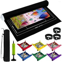 Estatuetas decorativas Jigsaw Mat Puzzle Roll Pad com fundo antiderrapante e linha auxiliar Almofada de feltro de grande capacidade para armazenamento de quebra-cabeças