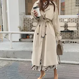 Chegada feminina longo trench coats oversized streetwear solto algodão casacos blusão 240318
