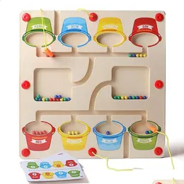 Intelligensleksaker Magnetiska träfärg och nummer Maze Montessori Counting Game Board Puzzles Education Cognition for Preschoolers DHVFS