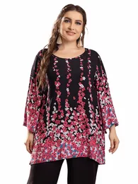 2022 Летняя повседневная блузка для женщин с рукавами LG и цветочным принтом Casaul Blouse Tee Shirt Свободные топы больших размеров Женская одежда больших размеров b8Zd #