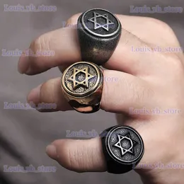 Band Rings Je Star of David Male Ring Punk Rock Stainless Steel Hexagon Rings for Men Retro Jewelry Size 7-13 T240330