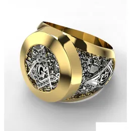 Pierścienie klastrowe moda stal nierdzewna pierścień masoniczny inkrustowany rhinestone mason symbol g templar muronry9296329 Drop dostawa biżuteria dhdfw