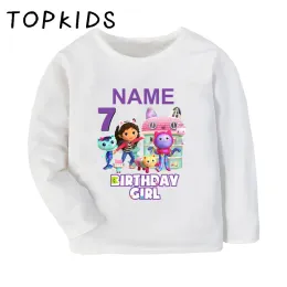1 2 3 4 5 6 7 8 9 Jahre Geburtstag Mädchen T-Shirt Süße Gabbys Puppenhaus Anpassung Name Kinder T-Shirts Baby Langarm Kleidung Geschenk