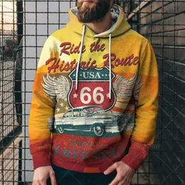 미국에서 고속도로 66의 새로운 패션 스웨터 디지털 인쇄 미국 남성 거리 힙합 스타일 3D