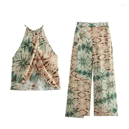 Etniska kläder 2023 Kvinnor Kläder Summer Zippery Camis Tank Topps Fashion Print Halter Linen Backless Female Elegant Street Suit Drop Dhxoc