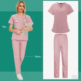 Dental Clinic Nursing Uniform Set Short Sleeve Tops Medical Scrubs Uniforms Kvinnor och män Kirurgiska sjukhusarbete bär grossist
