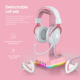 Игровые наушники Onikuma x10 с съемным милым кошачьим ухом RBG Lighting Gaming Hearpet Gamer Warphone с HD Mic для ПК игры