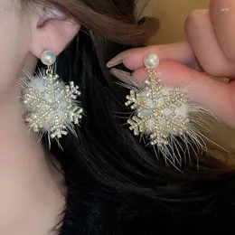 Dangle Brincos Francês Strass Floco De Neve Bola De Cabelo Gota Para Mulheres Temperamento De Luxo Presente De Natal Jóias