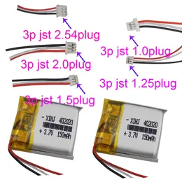 2PCS 3.7V 150mAH 0.555WH LI 폴리머 배터리 JST 3PIN 1.0/1.25/1.5/2.0/2.54mm 플러그 마우스 GPS Bluetooth 스마트 워치 용 플러그 402020