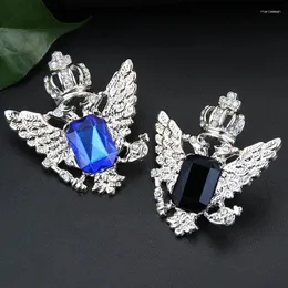 Spille Bellissimo colletto a corona di cristallo per donna Uomo Argento dorato Colore Croce Ala Distintivo Spilla con strass nero blu Spille da bavero