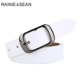 Rainie Sean White Belt Women Cowskin Genuine Leather Women Belt 고품질 브랜드 버클 여성 벨트 청바지 110cm 240315