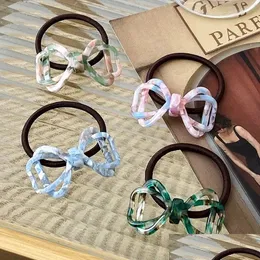 Moda satan saç kauçuk bantları 5.3cm Floral Gracef Çift Yay Knot Basit at kuyruğu Scrunchies Yüksek Elastik Bant Accessor Dhgarden Dhhcl