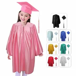 91-138cm Crianças Graduati Traje Jardim de Infância Bacharel Vestido Academinc Uniforme Menino Gilr Fotografia Desempenho Robe Hat Set 267Y #