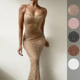 Women's Sexy Transparent Mesh Dress Elegant Rhinestone Sleeveless Party Club Night Dresses Hot Drilling Clubwear