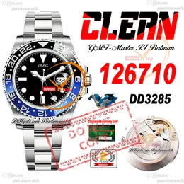 Batman 126710 DD3285 Relógio masculino automático limpo CF azul cerâmica moldura mostrador preto 904L OystSteel pulseira Super Edition mesmo cartão de garantia de série Puretime Reloj