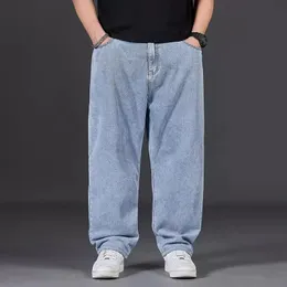 Oversize Jeans Men Spring Autumn Casual Loose Straight Denim Pants Plus Size Wide Leg Elastic Waist Trouser Clothing For Fat Man 240326