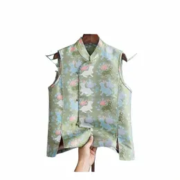 Yeni vintage etnik yelek üstleri Çin tarzı baskılı Hanfu Bluz Kadın Çin Tüccar Giyim Tang Suit Blusas Gilet Gömlek 49kw#