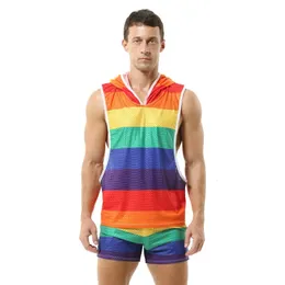 صالة الألعاب الرياضية Ropa Hombre Rainbow Clothing Men Tank Tops Camisetas Sin Mangas Treasable Basketball Sirles Seriless Buybuilding Set 240327