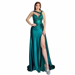 Elegant Green Mermaid Prom -klänningar Bridalaffair Robe de Marieer veckar spetssidan Split Evening Party Dr 2024 22ZH#