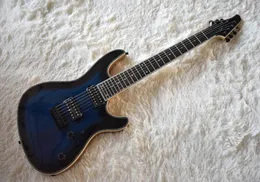 Fabrikspezifische blaue 7-Saiter-E-Gitarre mit Flammenahornfurnier, Halsdurchgangskörper, 24 Bünde, schwarze Hardware, kann individuell angepasst werden5803287