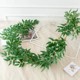 Decorative Flowers 200CM Artificial Willow Leaves Vines - Fake Silk Hanging Plant String For Green Long Leaf Cane Home Wedding Room Deco