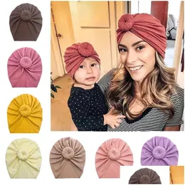 Beanie/Skull Caps Solid Color Knutted Hats For Baby Girl Beanie Bow pannband Indian Turban Bonnet Head Accessories Barn Hija Dhgarden Dhkdu