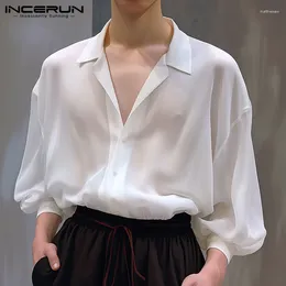 Mäns avslappnade skjortor incerun tops 2024 koreansk stil stilig sexig lätt transparent streetwear manlig långärmad blus s-5xl