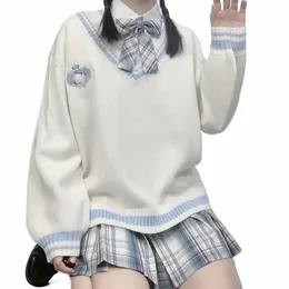 Tops Outwear Lose Japanische Weibliche Stil Pullover Süße Gestrickte V-ausschnitt Pullover Schule Koreanische College Student Uniform X4gG #