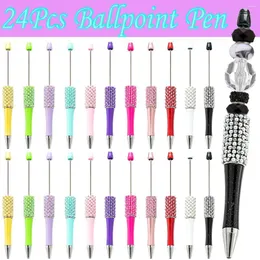 24Pcs DIY Diamond Bead Ballpoint Pen Handmade Sticking Beaded Pens Creative Colorful Rhinestone School Office Supplies