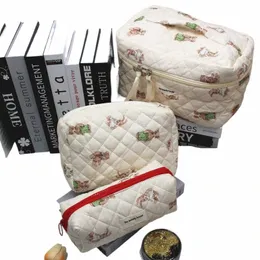 Söt quiltning Cott Cosmetic Bag Women Dragkedja Makeup Organiser Kvinnlig tyghandväska Box Form Portable toalettartikel Fall för flickor E0MO#