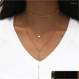 Chains Sales Y Women Necklaces Pendants 3 Mtilayer Necklace Long Tassel Heart Choker For Party Jewelry Gift Drop Delivery Otz8R