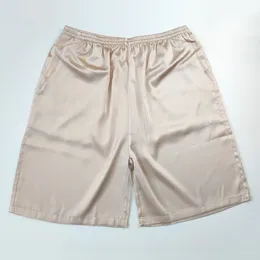 Mens 93% Mulberry Silk Pijamas Lounge Shorts Boxers de roupas de dormir íntimas 19 bolsos dianteiros Momme Cintura elástica