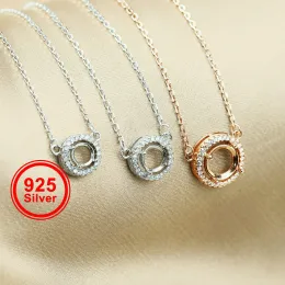 Components 58MM Gems CZ Stone Round Prong Lünette Fassungen Massives 925 Sterling Silber DIY Anhänger Charm Tablett mit 15'' Halskette Kette 1411215