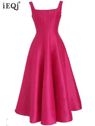 IEQJ Design Solidna Backless Składana sukienka bez rękawów dla kobiet A-line Kobietowe sukienki wieczorowe