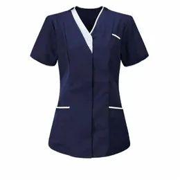 camicetta casual scollo a V Butts uniforme da lavoro T-shirt vestiti T-shirt maniche corte tasche uniforme da lavoro per lavoratore e3pQ #
