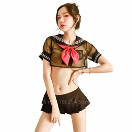 women Fi Bow School Uniform Lace Sexy Japanese Style Girls Sweet Pleated Mini Skirts Student JK Suit Sailor Cosplay Costume N9S6#