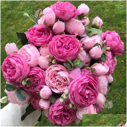 Ghirlande di fiori decorativi 2023 Silk Rose Peony Artificiale Beautif Flores Bouquet per la decorazione domestica del partito Mariage falso A49B25 Drop D Dhcpa