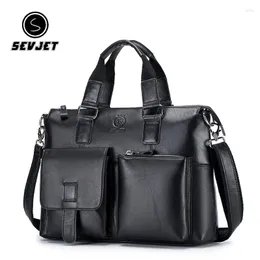 Briefcases Genuine Leather Men Briefcase Business Shoulder Crossbody Bags For Male Laptop Handbags Messenger Clutch Top-handle Tote JYY900