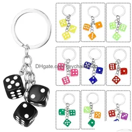 Keychains & Lanyards 2Pcs Creative Mti-Color Dice Keychain Women Men Funny Game Resin Keyrings Accessories Purse Ornaments Gift Drop Dhfq8