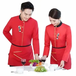 autumn Winter Hotel Costume Unisex Food Waiter Uniforms Lg Sleeve Chinese style Restaurant Service Work Wear J3rO#