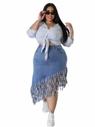 wmstar Plus Size Only Skirts Women's Clothing Denim Maxi with Tassel Sexy Bodyc New In Outfits Wholesale Dropship 2023 o47q#