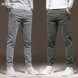 Mingyu Brand Classic Work Stretch Cargo Pants Men Cotton Slim Fit Grey Green Korea Autumn Winter Tjock Casual Trousers Male 240319