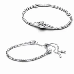 2024 New 925 Sterling Silver Moments Rose in Bloom Clasp Snake Bracelet Bracelet Bracelets Slider Slider Fit